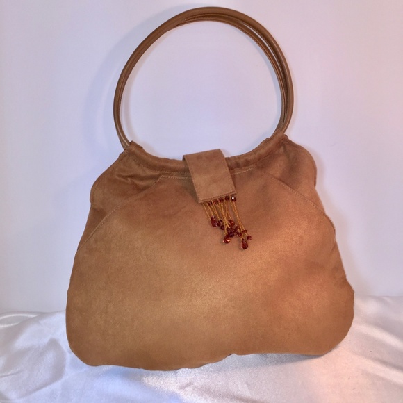 Glow by JLo Suede look with beads on flap Handbags - 🛍Glow by JLo faux suede bag with round handles